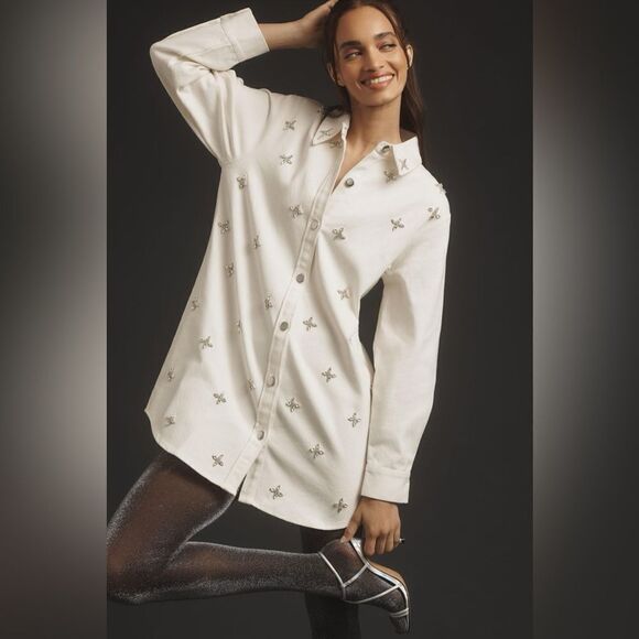 Anthropologie Rdalamal Denim Embellished
Shirt Dress/ size S - Picture 1 of 10